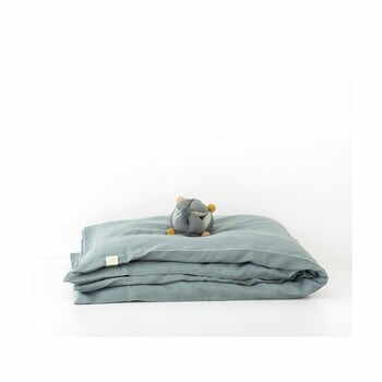 Lenjerie de pat din in pentru copii Linen Tales Nature, 100 x 140 cm, albastru
