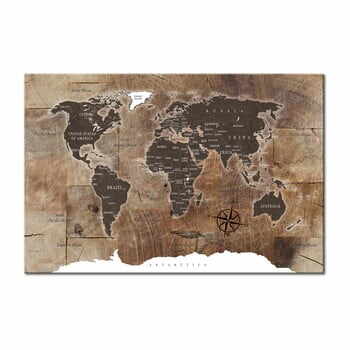 Avizier cu harta lumii Bimago Wooden Mosaic, 120 x 80 cm