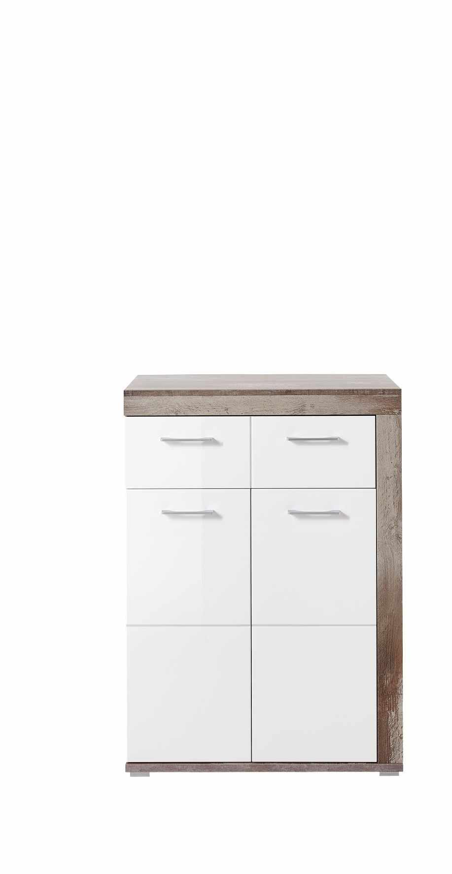 Cabinet din pal si MDF, cu 1 sertar si 2 usi Krone Alb / Natur, l77xA38xH107 cm