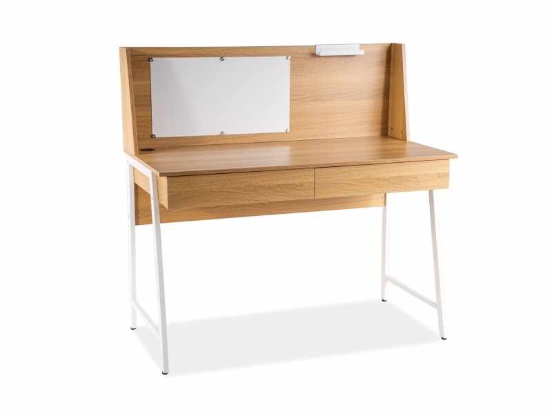 Masa de birou din MDF si metal, cu 2 sertare B-195 Stejar / Alb, L120xl60xH116 cm