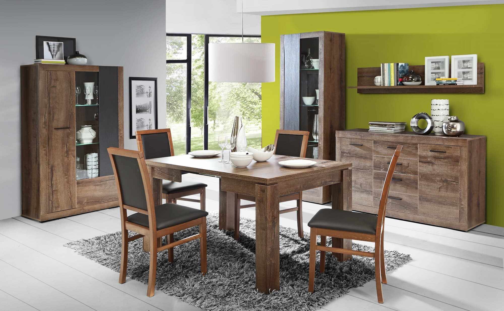 Set de mobila dining din pal, 5 piese Tala Stejar Noble Oak / Negru