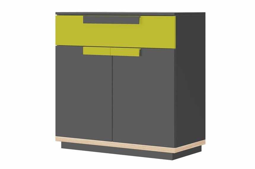Cabinet din pal, cu 1 sertar si 2 usi Wow 06 Graphite / Green, l95xA41xH90 cm