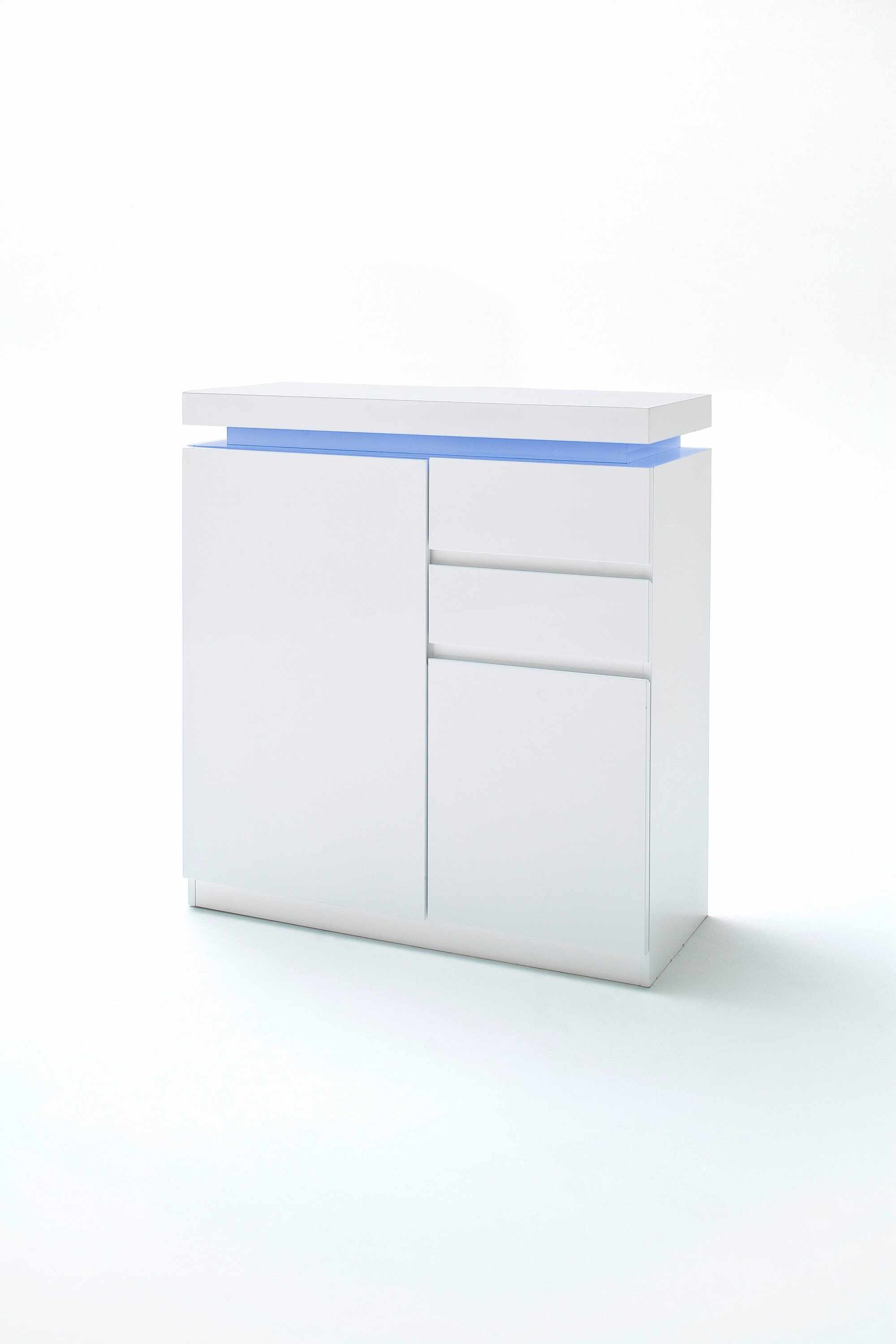Cabinet hol din MDF si pal, 2 usi si 2 sertare, cu LED inclus, Ocean Alb, l91xA38xH97 cm