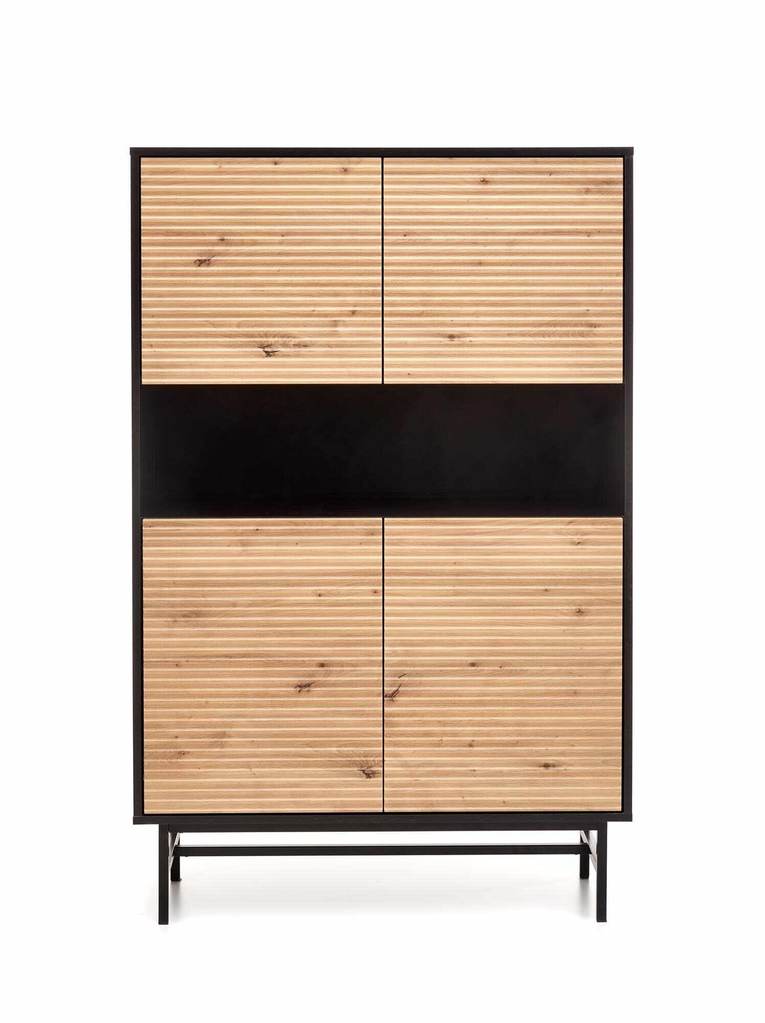 Cabinet din MDF, pal si metal, cu 4 usi, Murano KM-3 Stejar Artisan / Negru, l100xA40xH156 cm