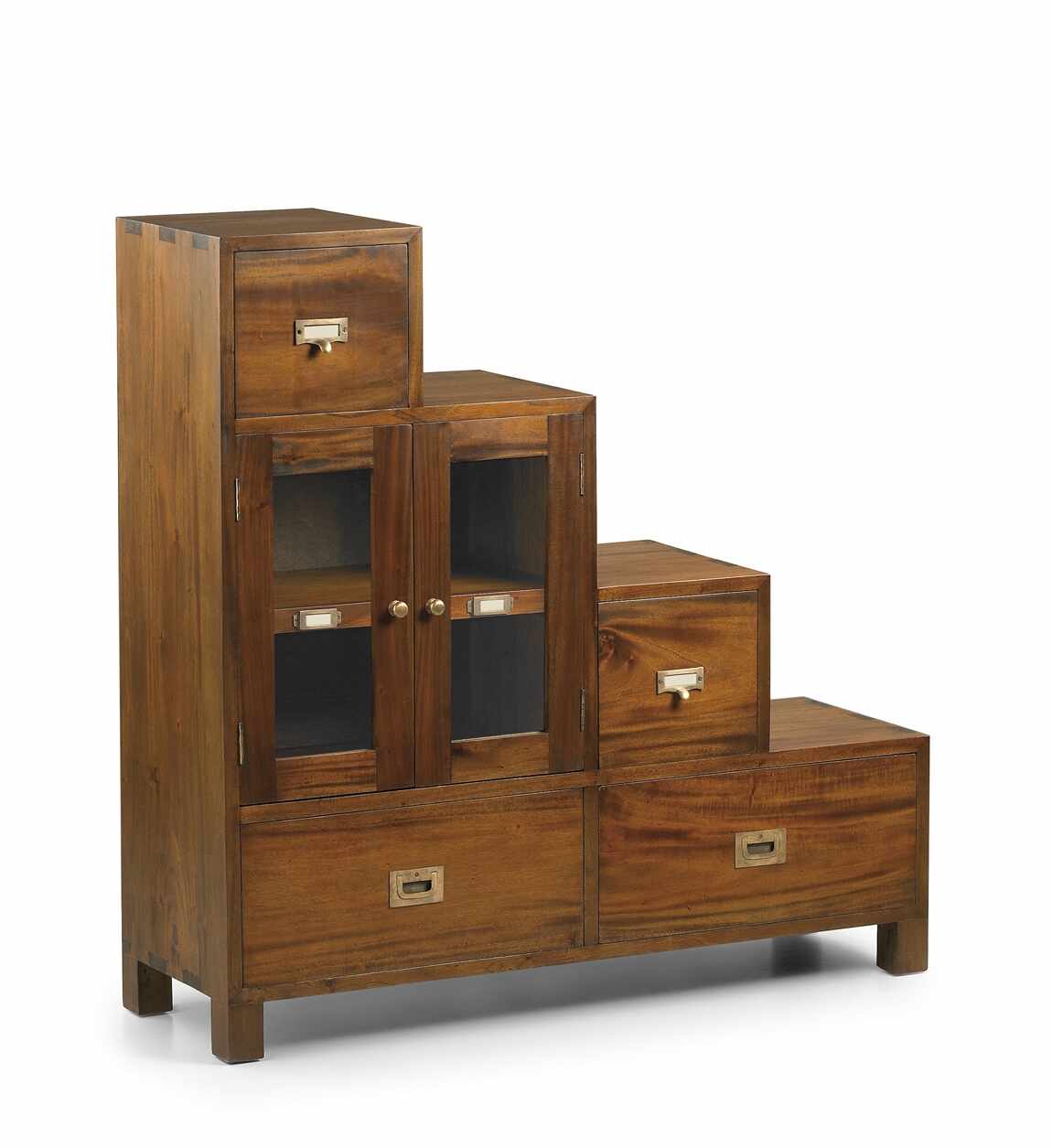 Cabinet din lemn si furnir, cu 4 sertare si 2 usi, Flamingo Left Nuc, l100xA32xH100 cm
