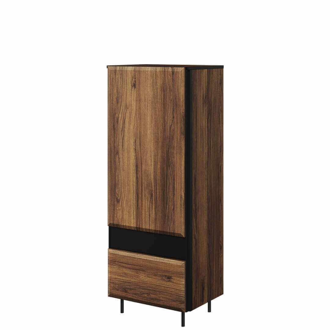 Cabinet din pal, cu 1 usa si 1 sertar, Borga 06 Stejar Catania / Negru, l55xA41xH143 cm