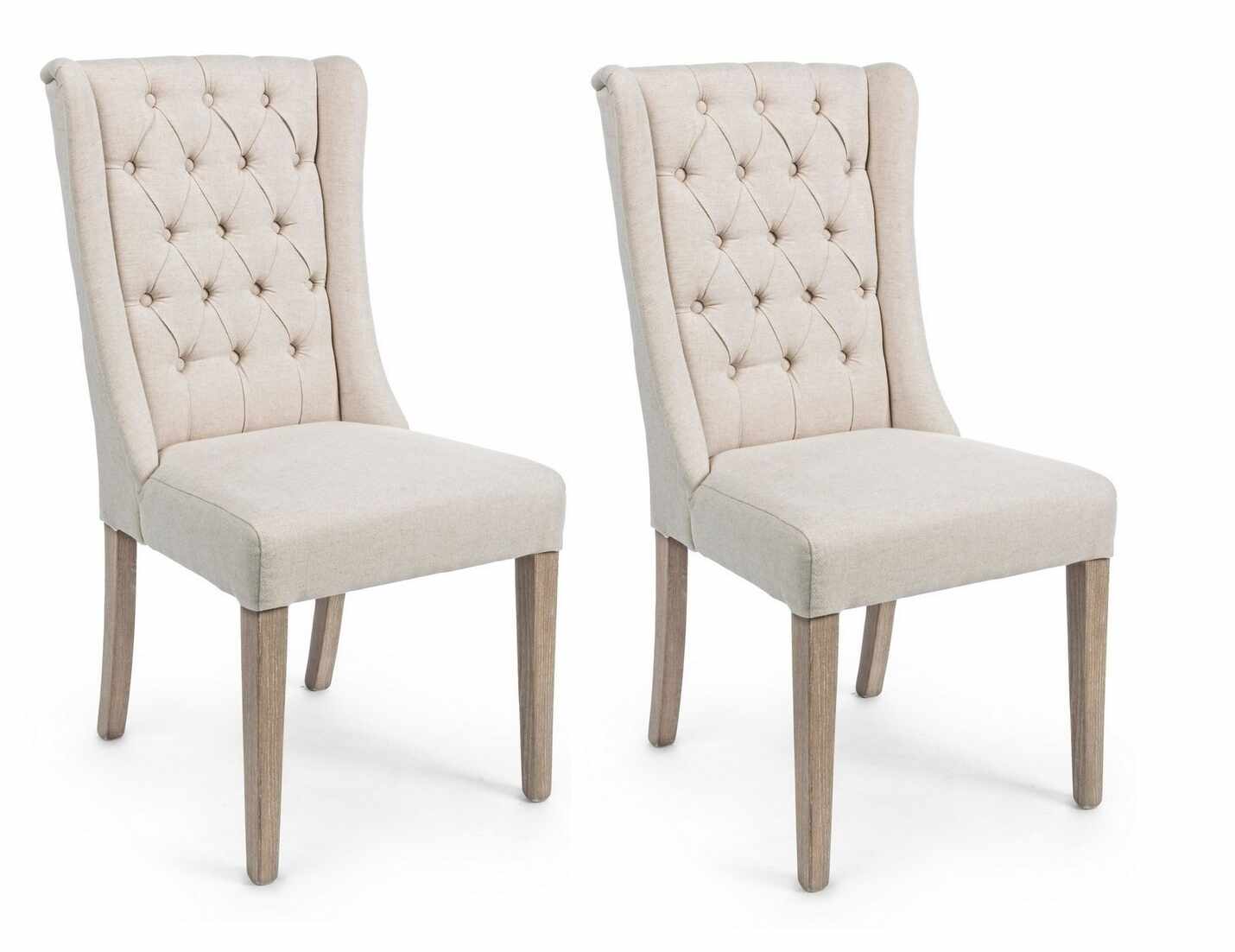 Set 2 scaune tapitate cu stofa, cu picioare din lemn de stejar Columbia Bej, l51xA63xH104 cm