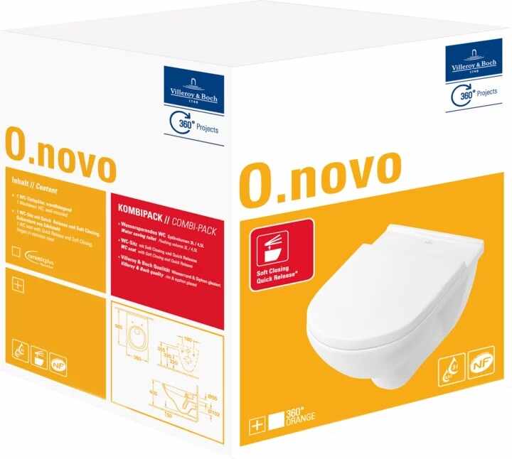 Set vas WC suspendat Villeroy & Boch O.Novo 56x36cm si capac simplu alb Alpin