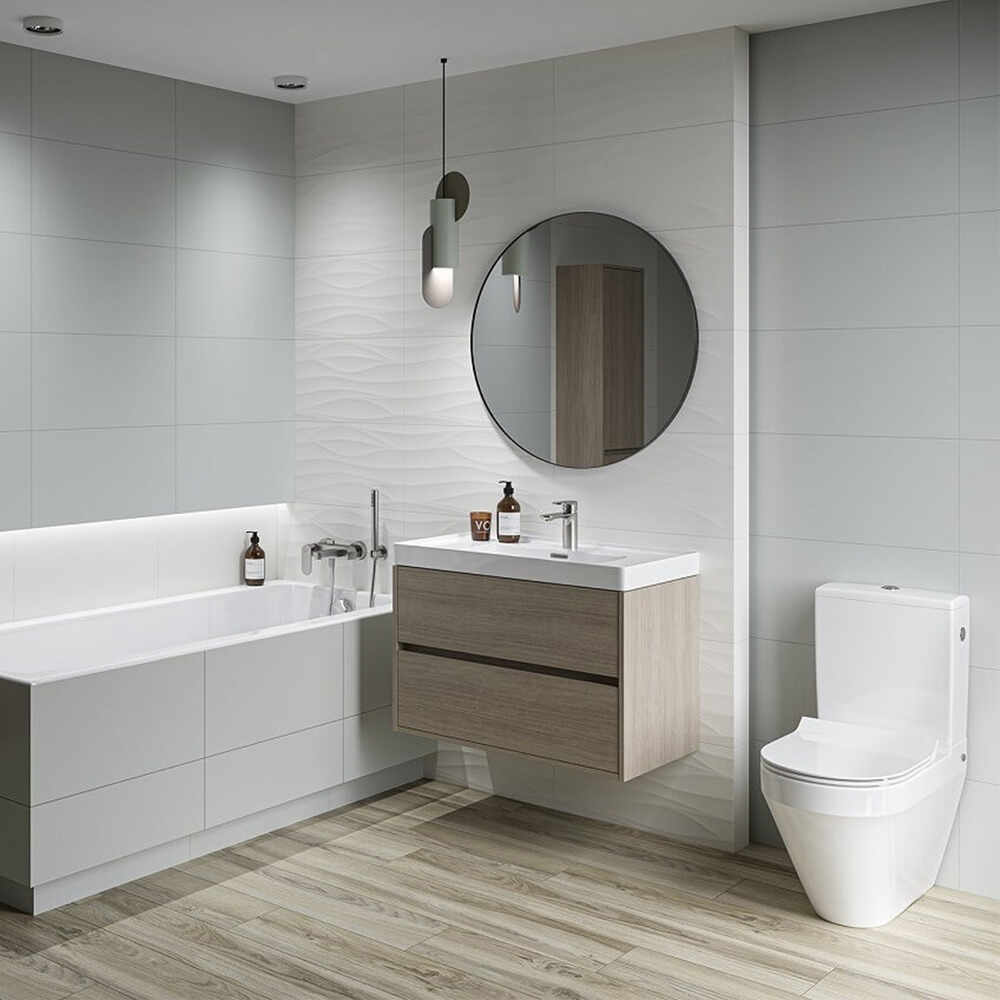 Set vas WC pe pardoseala Cersanit Crea back-to-wall cu capac softclose slim alb