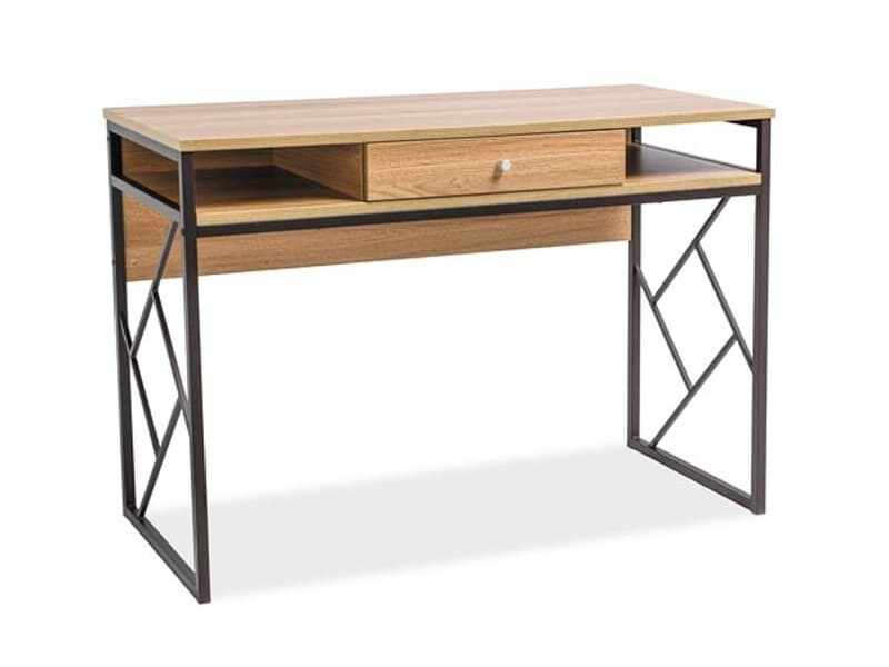 Masa de birou din MDF si metal, cu 1 sertar Tablino B Stejar / Maro Inchis, L110xl48xH76 cm