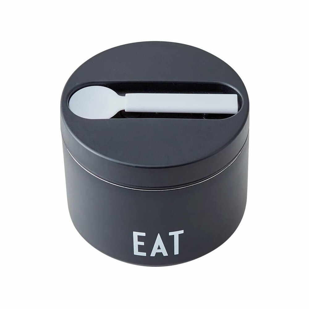 Cutie termos pentru gustare cu lingură Design Letters Eat, înălțime 9 cm, negru