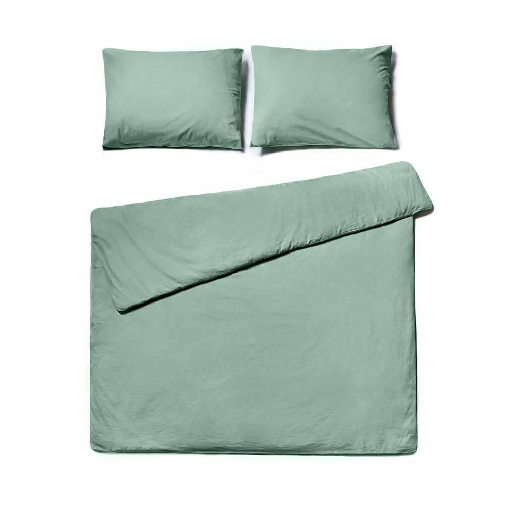 Lenjerie pentru pat dublu din bumbac stonewashed Bonami Selection, 200 x 220 cm, verde mentă