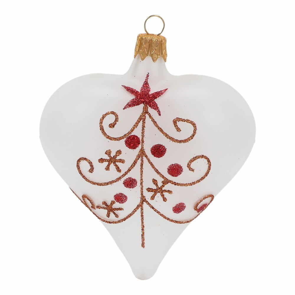 Set 3 globulețe albe de Crăciun din sticlă în formă de inimă Ego Decor