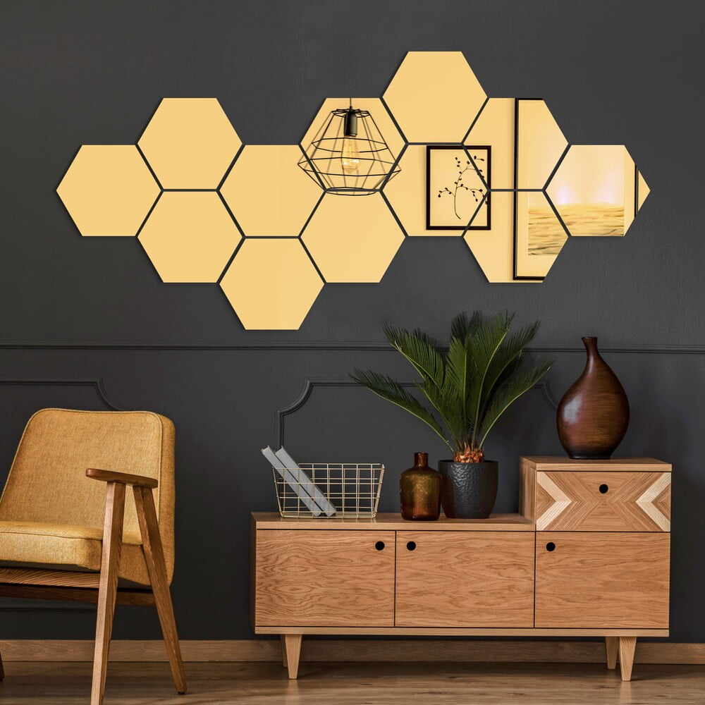 Autocolante de perete 12 buc. 17x20 cm Hexagons Gold – Ambiance