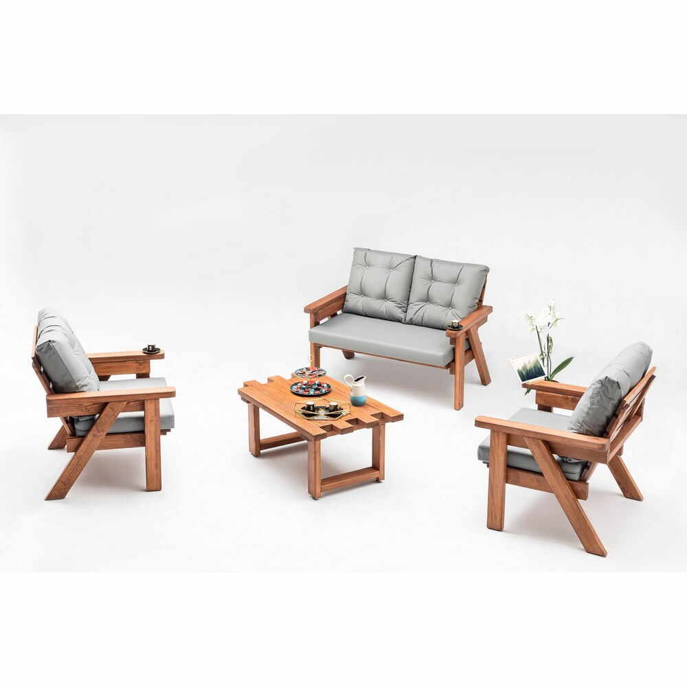 Set mobilier de grădină gri din lemn masiv de pin pentru 4 pers. Abant – Floriane Garden