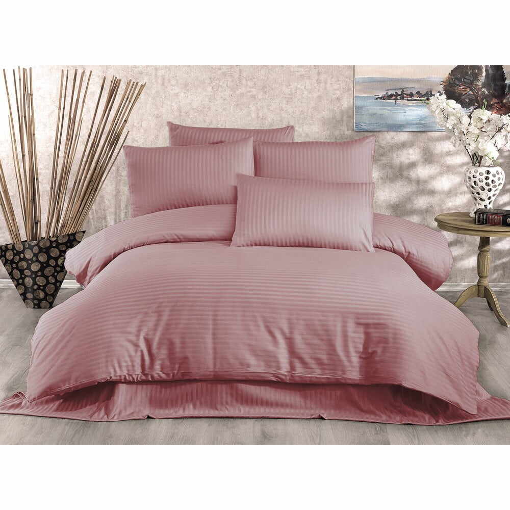 Lenjerie de pat roz din bumbac satinat pentru pat dublu 200x200 cm Lilyum – Mijolnir