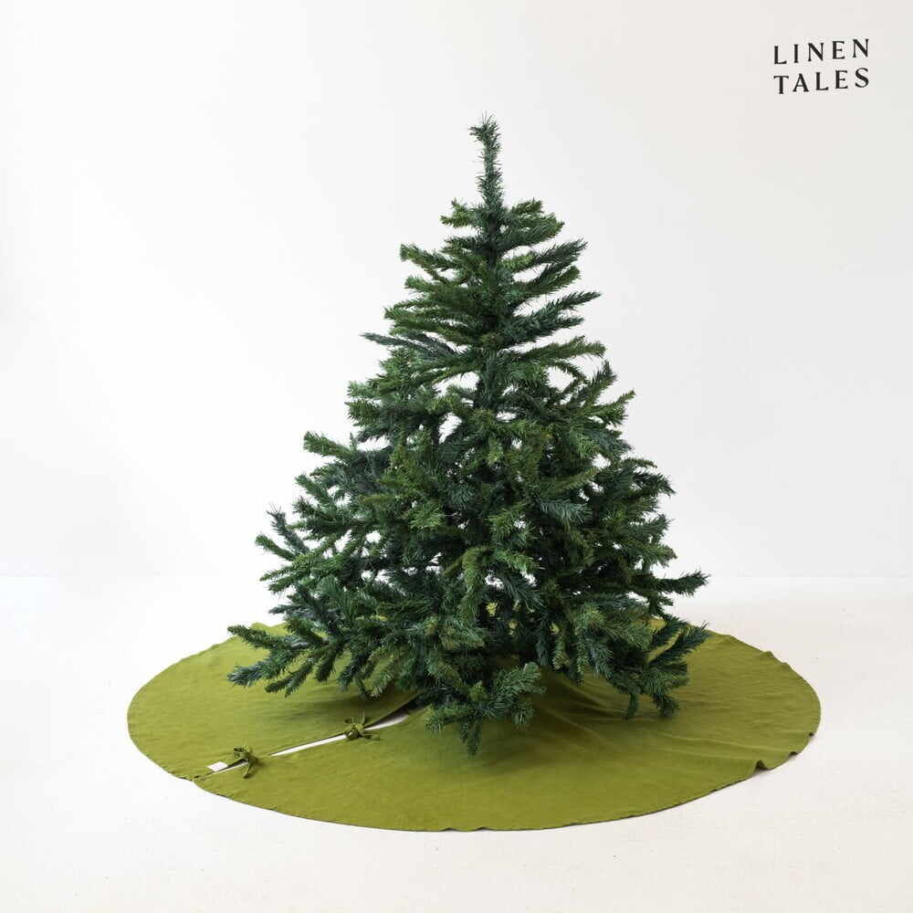 Covor verde rotund sub pomul de Crăciun ø 125 cm - Linen Tales