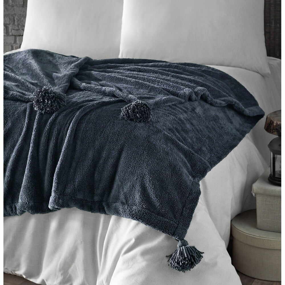 Cuvertură gri antracit din micropluș pentru pat dublu 200x220 cm Puffy – Mijolnir