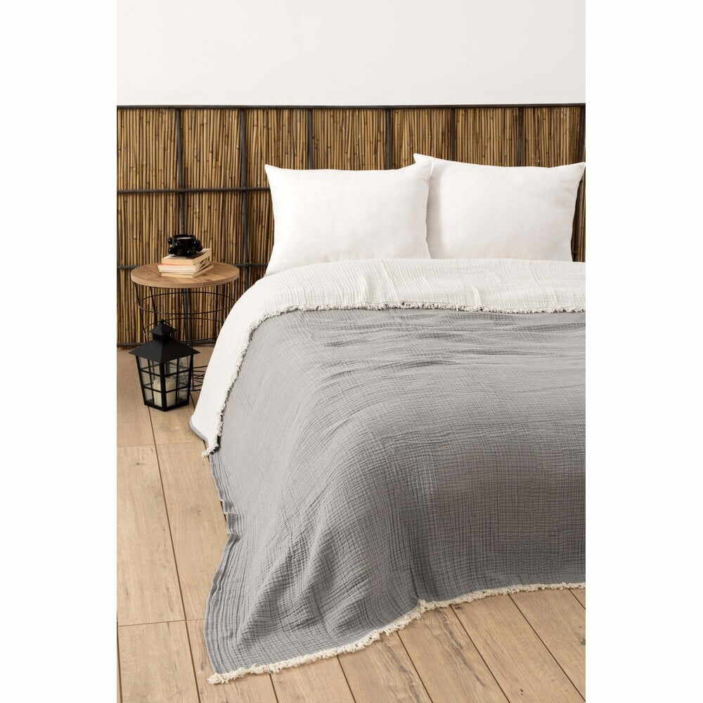 Cuvertură gri din muselină pentru pat dublu 230x250 cm – Mijolnir